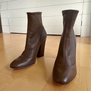 Sergio Rossi Virginia Brown Leather Almond Toe Ankle Sock Booties (Size 8.5)